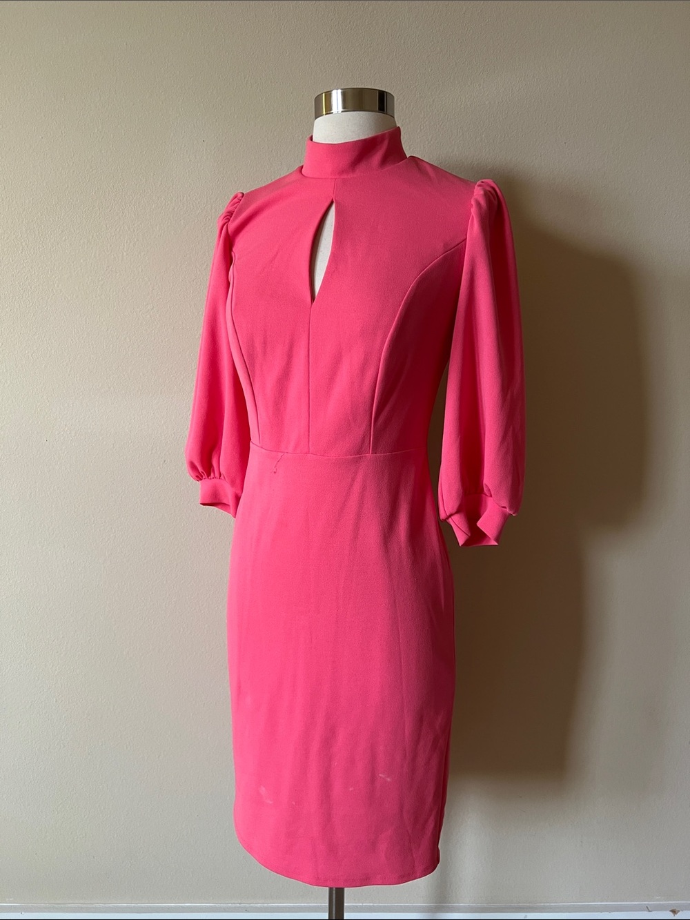 New York & Company Hot Pink Midi Sheath Dress with Keyhole